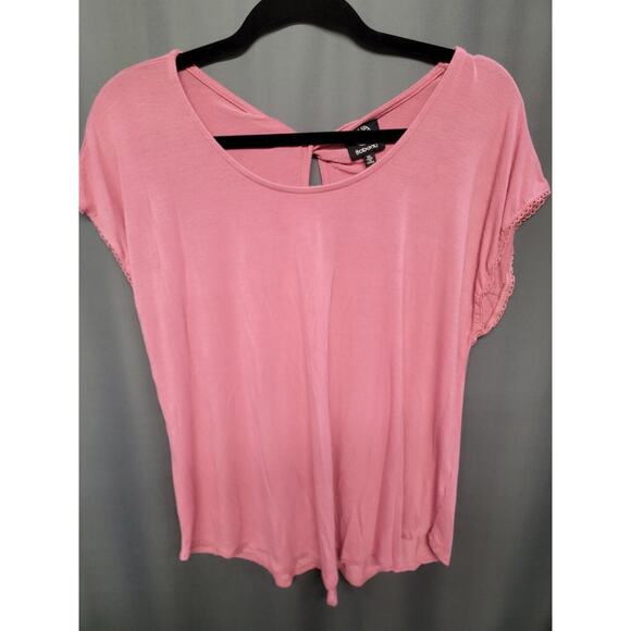 Bobeau T-Shirt Top Scoop Neck Tee Cut Out Back Flutter Set Pink Size 1X B29.1 - Picture 1 of 4